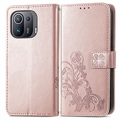 Funda de Cuero Cartera con Soporte Flores Carcasa para Xiaomi Mi 11 Pro 5G Rosa
