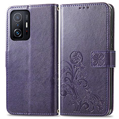 Funda de Cuero Cartera con Soporte Flores Carcasa para Xiaomi Mi 11T Pro 5G Morado