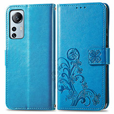 Funda de Cuero Cartera con Soporte Flores Carcasa para Xiaomi Mi 12 Lite 5G Azul