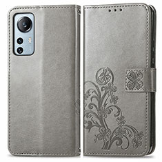 Funda de Cuero Cartera con Soporte Flores Carcasa para Xiaomi Mi 12 Pro 5G Gris