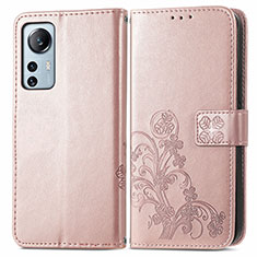 Funda de Cuero Cartera con Soporte Flores Carcasa para Xiaomi Mi 12 Pro 5G Rosa