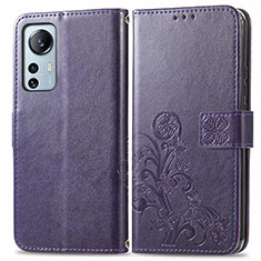 Funda de Cuero Cartera con Soporte Flores Carcasa para Xiaomi Mi 12S 5G Morado