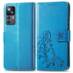 Funda de Cuero Cartera con Soporte Flores Carcasa para Xiaomi Mi 12T Pro 5G Azul