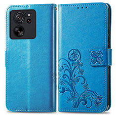 Funda de Cuero Cartera con Soporte Flores Carcasa para Xiaomi Mi 13T Pro 5G Azul