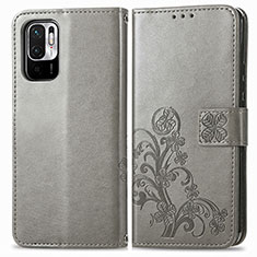 Funda de Cuero Cartera con Soporte Flores Carcasa para Xiaomi POCO M3 Pro 5G Gris