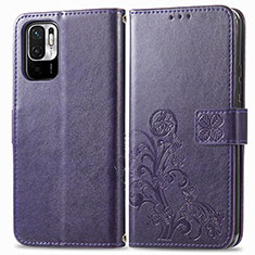 Funda de Cuero Cartera con Soporte Flores Carcasa para Xiaomi POCO M3 Pro 5G Morado