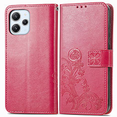 Funda de Cuero Cartera con Soporte Flores Carcasa para Xiaomi Redmi 12 4G Rosa Roja