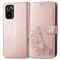 Funda de Cuero Cartera con Soporte Flores Carcasa para Xiaomi Redmi Note 10 4G Rosa