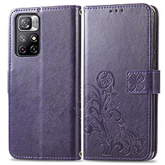 Funda de Cuero Cartera con Soporte Flores Carcasa para Xiaomi Redmi Note 11 5G Morado