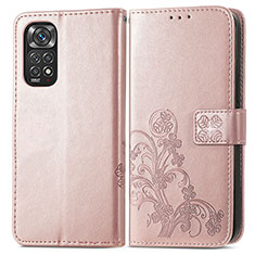 Funda de Cuero Cartera con Soporte Flores Carcasa para Xiaomi Redmi Note 11 Pro 5G Rosa