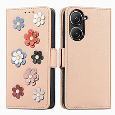 Funda de Cuero Cartera con Soporte Flores Carcasa S02D para Asus Zenfone 9 Caqui