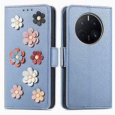 Funda de Cuero Cartera con Soporte Flores Carcasa S02D para Huawei Mate 50 Pro Azul