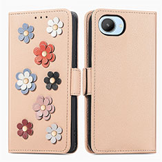 Funda de Cuero Cartera con Soporte Flores Carcasa S02D para Realme C30 Caqui