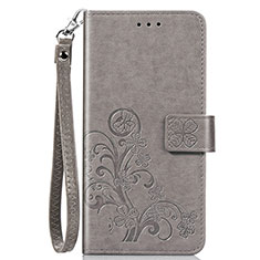 Funda de Cuero Cartera con Soporte Flores Carcasa S02D para Samsung Galaxy F41 Gris