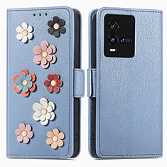 Funda de Cuero Cartera con Soporte Flores Carcasa S02D para Vivo iQOO 10 5G Azul