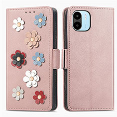 Funda de Cuero Cartera con Soporte Flores Carcasa S02D para Xiaomi Poco C50 Oro Rosa