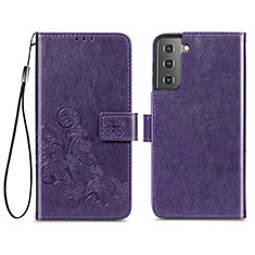 Funda de Cuero Cartera con Soporte Flores Carcasa S03D para Samsung Galaxy S21 Plus 5G Morado