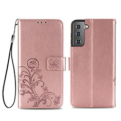 Funda de Cuero Cartera con Soporte Flores Carcasa S03D para Samsung Galaxy S22 5G Rosa