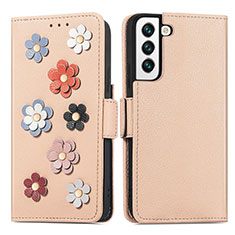 Funda de Cuero Cartera con Soporte Flores Carcasa S04D para Samsung Galaxy S21 5G Oro