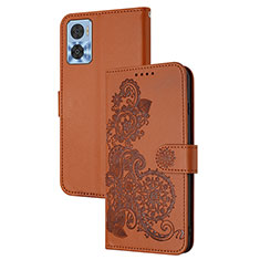 Funda de Cuero Cartera con Soporte Flores Carcasa Y01X para Motorola Moto E22i Marron