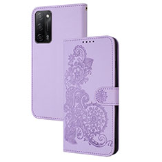 Funda de Cuero Cartera con Soporte Flores Carcasa Y01X para Oppo A55 5G Morado