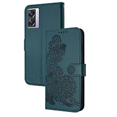 Funda de Cuero Cartera con Soporte Flores Carcasa Y01X para Realme V23 5G Verde