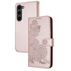 Funda de Cuero Cartera con Soporte Flores Carcasa Y01X para Samsung Galaxy S23 Plus 5G Oro Rosa