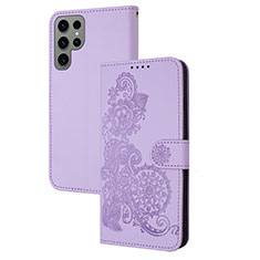 Funda de Cuero Cartera con Soporte Flores Carcasa Y01X para Samsung Galaxy S23 Ultra 5G Morado