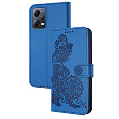 Funda de Cuero Cartera con Soporte Flores Carcasa Y01X para Xiaomi Redmi Note 12 5G Azul