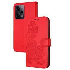 Funda de Cuero Cartera con Soporte Flores Carcasa Y01X para Xiaomi Redmi Note 12 Explorer Rojo