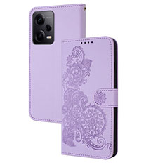 Funda de Cuero Cartera con Soporte Flores Carcasa Y01X para Xiaomi Redmi Note 12 Pro+ Plus 5G Morado