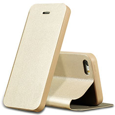 Funda de Cuero Cartera con Soporte L01 para Apple iPhone 5S Oro