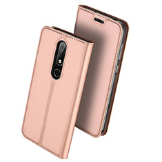 Funda de Cuero Cartera con Soporte L01 para Nokia X6 Oro Rosa