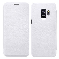 Funda de Cuero Cartera con Soporte L01 para Samsung Galaxy S9 Blanco