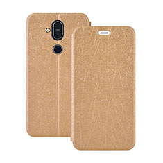 Funda de Cuero Cartera con Soporte L02 para Nokia 7.1 Plus Oro