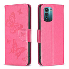 Funda de Cuero Cartera con Soporte Mariposa Carcasa B01F para Nokia G11 Rosa Roja