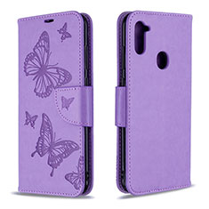 Funda de Cuero Cartera con Soporte Mariposa Carcasa B01F para Samsung Galaxy A11 Purpura Claro