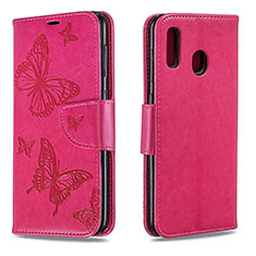 Funda de Cuero Cartera con Soporte Mariposa Carcasa B01F para Samsung Galaxy A20 Rosa Roja