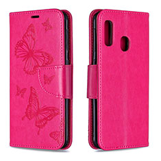 Funda de Cuero Cartera con Soporte Mariposa Carcasa B01F para Samsung Galaxy A20e Rosa Roja