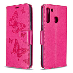 Funda de Cuero Cartera con Soporte Mariposa Carcasa B01F para Samsung Galaxy A21 Rosa Roja