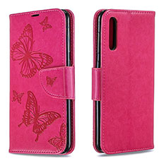 Funda de Cuero Cartera con Soporte Mariposa Carcasa B01F para Samsung Galaxy A50 Rosa Roja