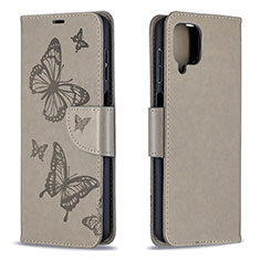 Funda de Cuero Cartera con Soporte Mariposa Carcasa B01F para Samsung Galaxy F12 Gris