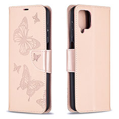 Funda de Cuero Cartera con Soporte Mariposa Carcasa B01F para Samsung Galaxy F12 Oro Rosa