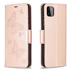 Funda de Cuero Cartera con Soporte Mariposa Carcasa B01F para Samsung Galaxy F42 5G Oro Rosa