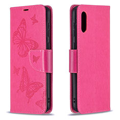 Funda de Cuero Cartera con Soporte Mariposa Carcasa B01F para Samsung Galaxy M02 Rosa Roja