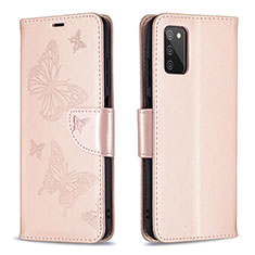 Funda de Cuero Cartera con Soporte Mariposa Carcasa B01F para Samsung Galaxy M02s Oro Rosa