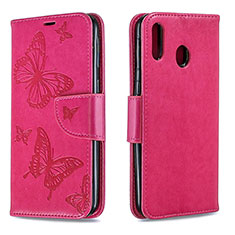 Funda de Cuero Cartera con Soporte Mariposa Carcasa B01F para Samsung Galaxy M20 Rosa Roja