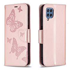 Funda de Cuero Cartera con Soporte Mariposa Carcasa B01F para Samsung Galaxy M32 4G Oro Rosa