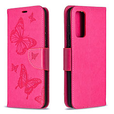 Funda de Cuero Cartera con Soporte Mariposa Carcasa B01F para Samsung Galaxy S20 FE 5G Rosa Roja