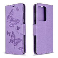 Funda de Cuero Cartera con Soporte Mariposa Carcasa B01F para Samsung Galaxy S20 Plus 5G Purpura Claro